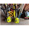 Image 5 : Multiple Landscape Tools:  String Trimmers,  EGO Charger, Compressed Gas Cylinders, Rakes, Hoes, etc