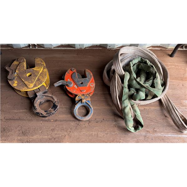 Qty 2 Industrial Vertical Plate Lifting Clamps, Misc Sizes & Lifting Slings