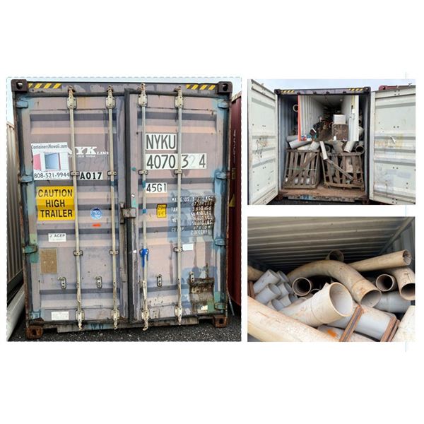 Gray 40' Shipping Container & Contents: PVC Pipe Lengths, Fittings & Connectors, etc
