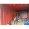 Image 5 : Yellow 20' Shipping Container & Contents: Tires, Shelves, Water Bottles, etc