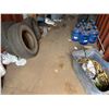 Image 7 : Yellow 20' Shipping Container & Contents: Tires, Shelves, Water Bottles, etc