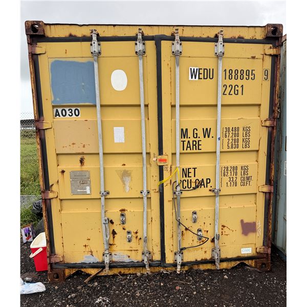 Yellow 20' Shipping Container (contents not included) P/U Thurs-Fri 2/26-27