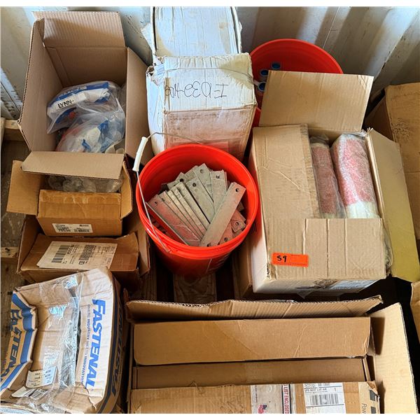 Contents of Pallet: Bucket Metal Plates, Pipe Fittings, Misc Hardware, etc P/U Mon 2/23