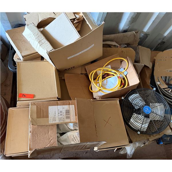 Contents of Pallet: Metal Fan, Deadbreak Connection Plugs, Extension Cord, Caps P/U Tues 2/24