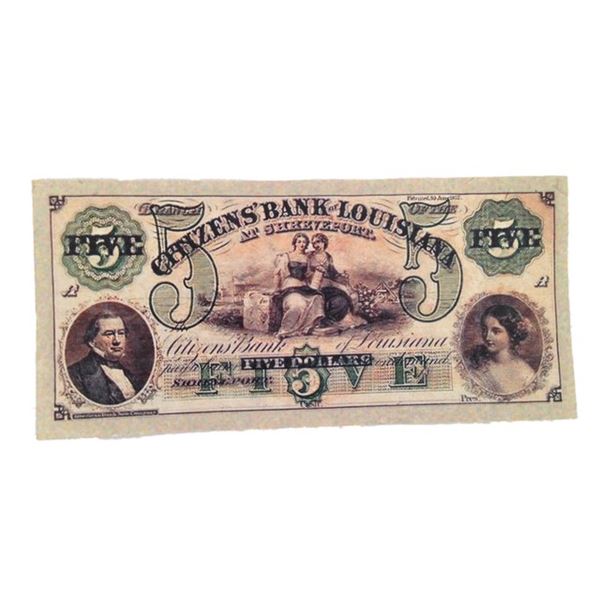 Citizen's Bank of Louisiana Five dollar bank note  Movie Props