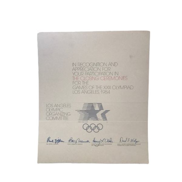 1984 Olympics Organizing Committee opening ceremonies certificate