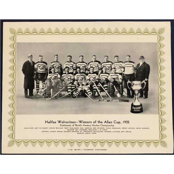 CCM HOCKEY TEAM PICTURE 1935 HALIFAX WOLVERINES