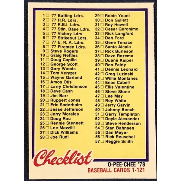 1978 O-PEE-CHEE CHECKLIST