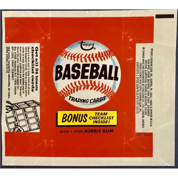 1974 TOPPS BASEBALL WRAPPER