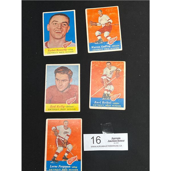 Lot of 4 1957 Detroit Redwings Trading Cards: Bill McNeil, Johnny Wilson, Marcel Pronovost, Alex Del