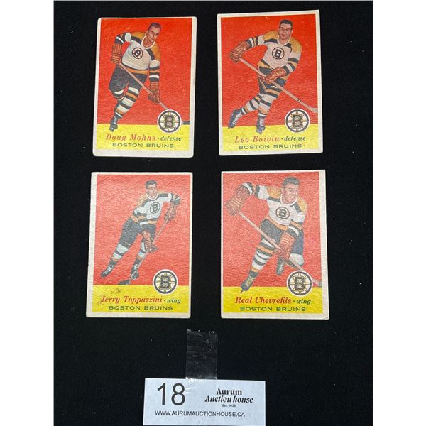 Lot of 41956-57 Boston Bruins Trading Cards: Doug Mohns, Jerry Toppazzini, Leo Boivin, Real Chevrefi