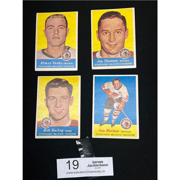 Lot of 4 1956-57 Chicago Black Hawks Trading Cards: Bob Bailey, Gus Mortson, Jim Thomson, Elmer Vask