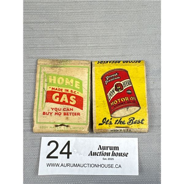 2 Fancy Oil Company Matchbooks (Home Oil + RedLion)