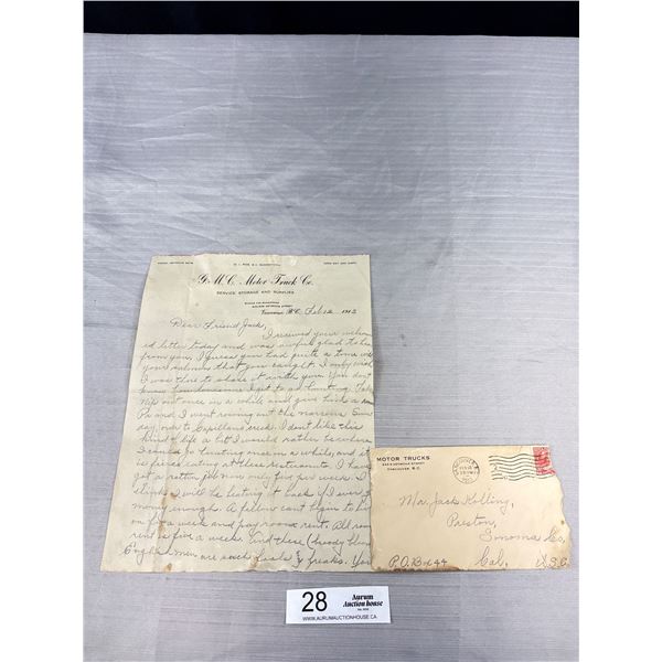 Interesting 1913 Letter + Envelope G.M.C. Motor Truck Co. Seymour St. Vancouver