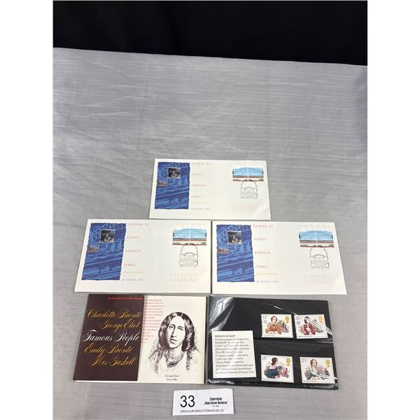 Charlotte Bronte Stamps + 3 Australian 1st Day Covens