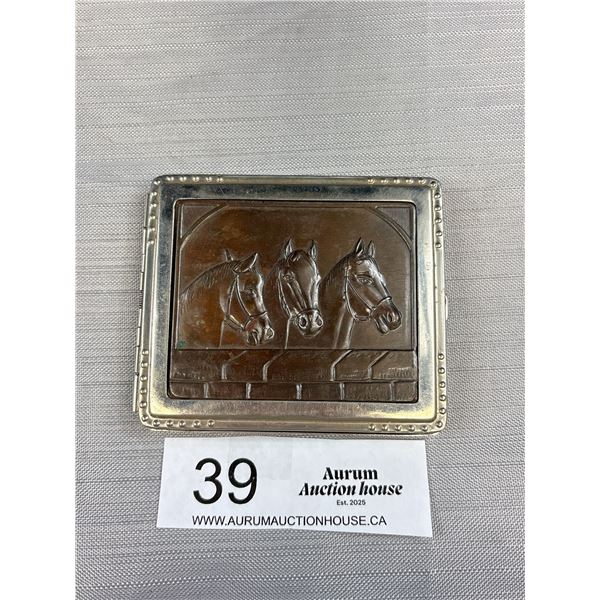 Vintage Silver Tone Horse Cigarette Case