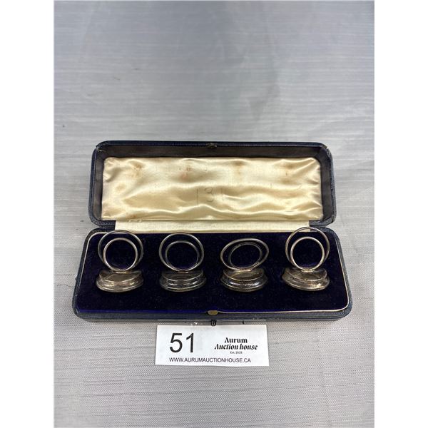 Set of 4 Sterling Silver Place Card Holders In Case