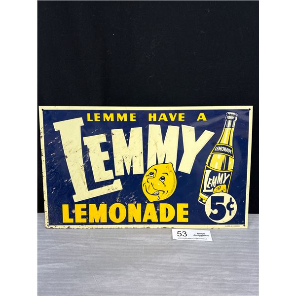 Vintage Lemmy Lemonade Embossed Metal Sign 25" x 9"