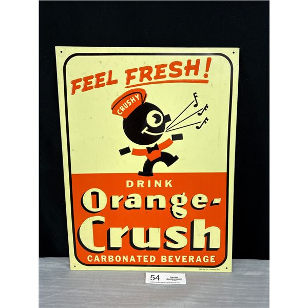 Vintage Reproduction Drink Orange Crush Embossed Sign 1980's 12" x 16"