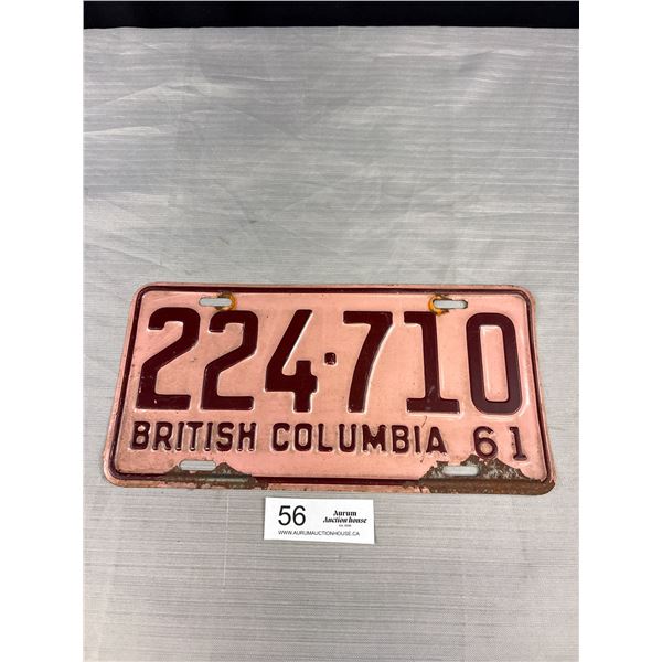 1961 British Columbia License Plate