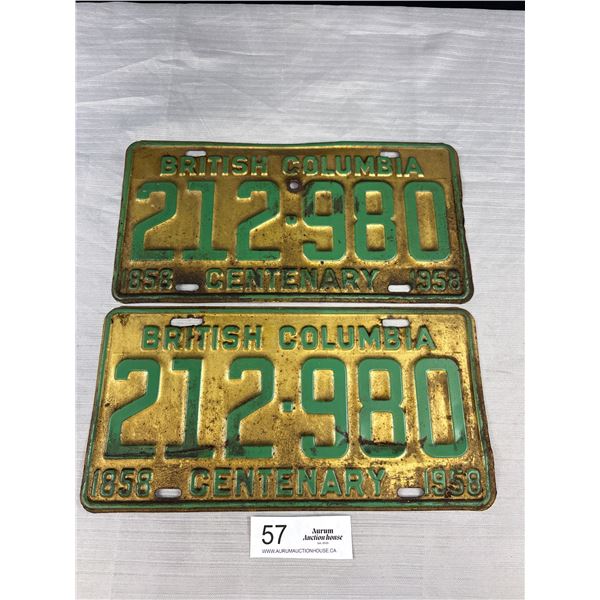 Pair of 1958 Centenary License Plates