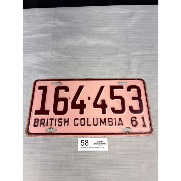 1961 British Columbia License Plate