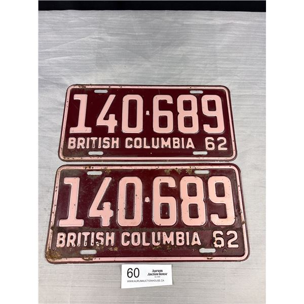 Pair of 1962 British Columbia License Plates