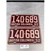 Image 1 : Pair of 1962 British Columbia License Plates