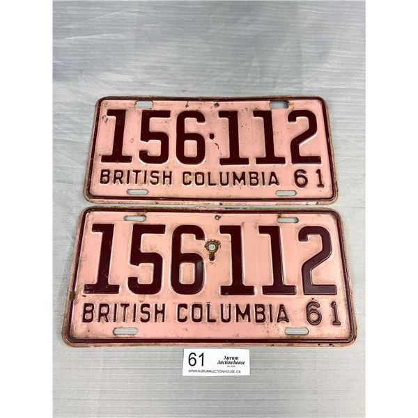 Pair of 1961 British Columbia License Plates