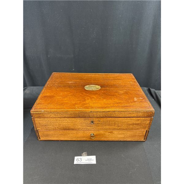 Very Old 16" x 12" x 6" Wooden Sewing Box w/ Drawer