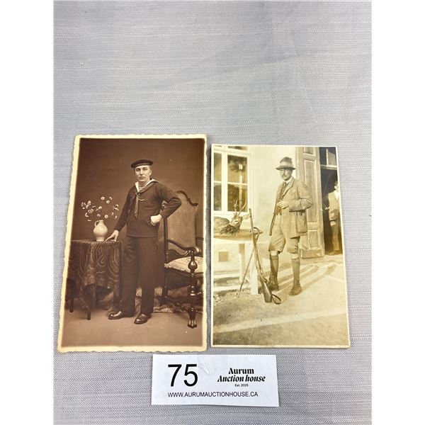 2 Early Postcards Navy Uniform + Swiss/German Hunter