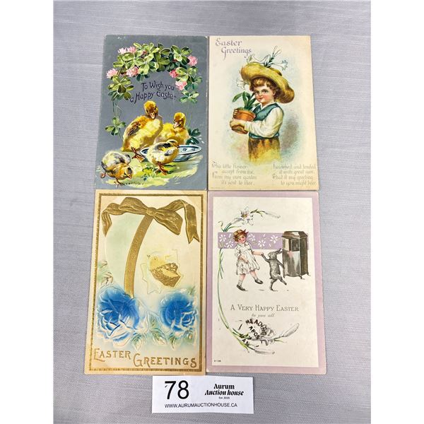 4 Early 1900s Embossed Easter Postcards (Great Graphics)