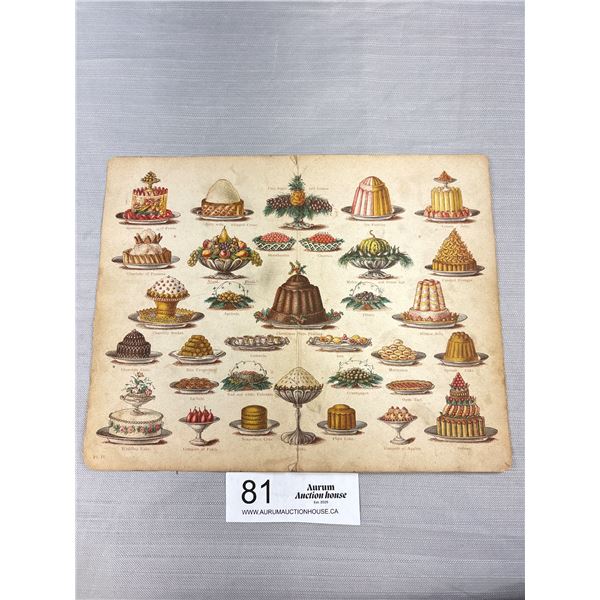 19th Century 1860-1880 Double Page Engraving of "Cakes"