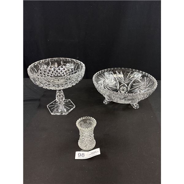 2- Crystal Fruit Bowl - Tall Candy/Fruit Dish, - Small Crystal Vase