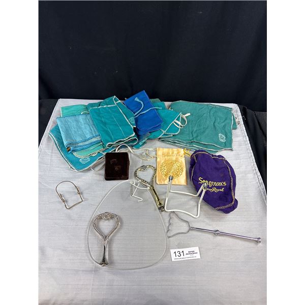 Box of Display Stands, Plate Handles, Etc.