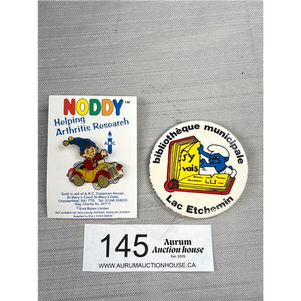 2 Vintage Badges 1 Noddy + 1 Smurfs