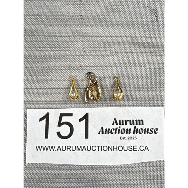 3 Pearl Gold Tone Mini Pendants/Charms