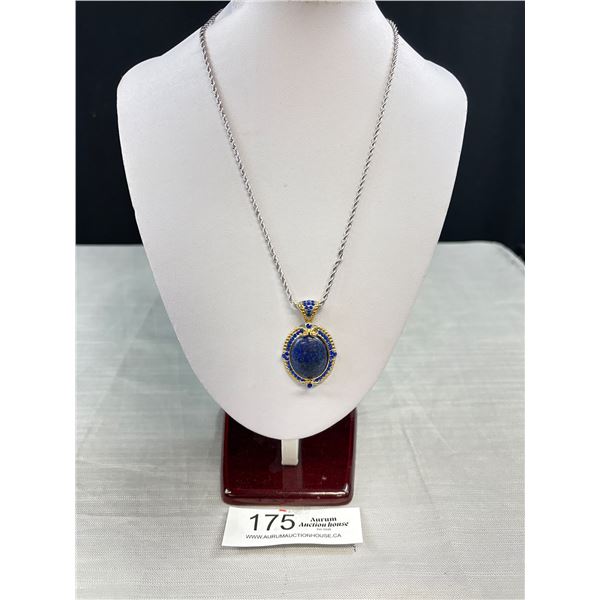 Genuine Lapis Pendant Necklace, Large Heavy