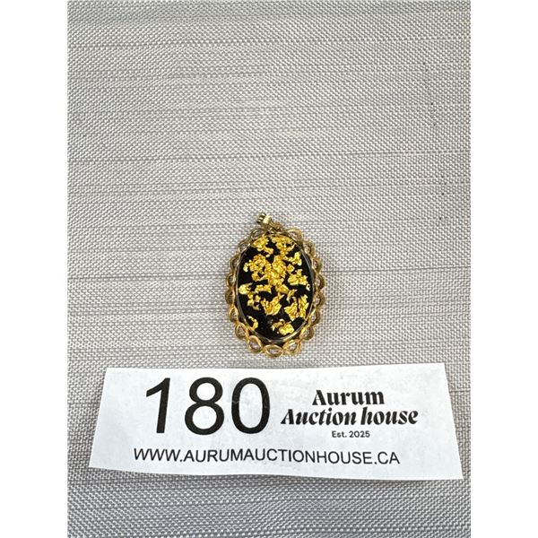Antique Genuine Gold Flaks Encased in Lucite Pendant