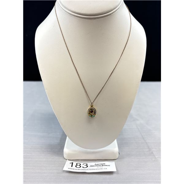 1/20 12K G.F. Antique Necklace Amethyst Seed Pearls + Turquiose Signed