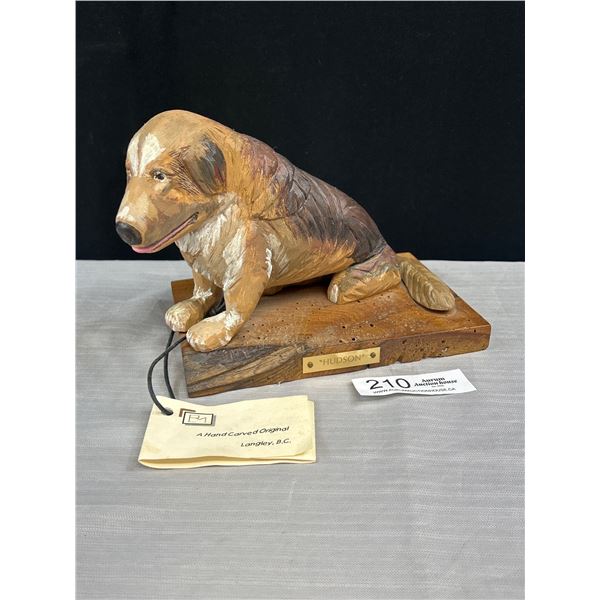 Vintage Signed Hand Carved Wood Dog - Base is 8" x 5"