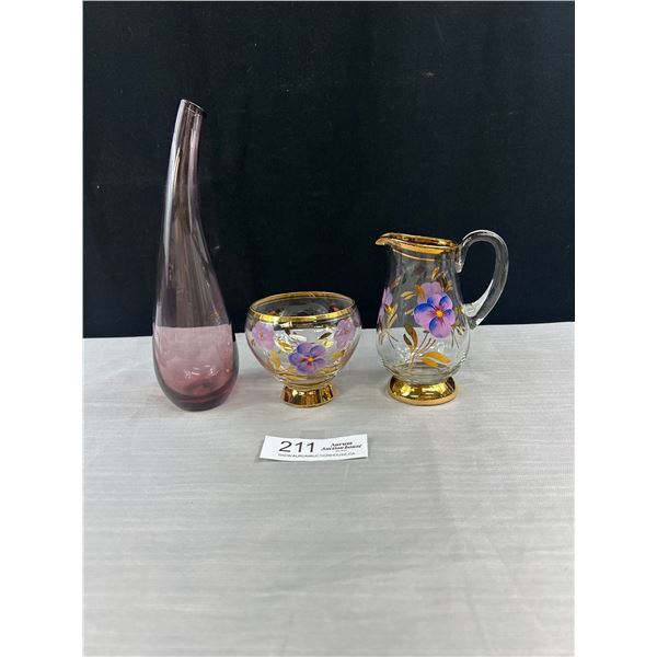 Vintage Handpainted Cream & Sugar Set & Bud Vase