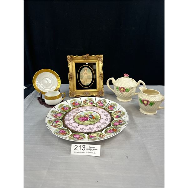 Vintage Loving Couple Dessert Plate, Demi Cup & Saucer, Cream & Sugar & Pinkie Picture