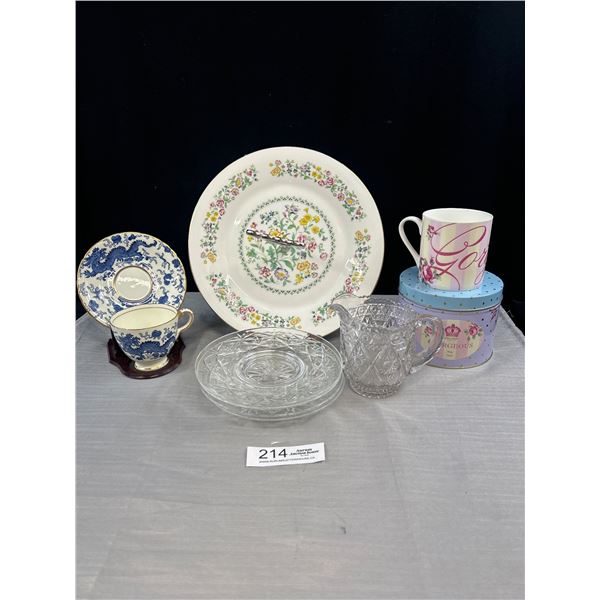 Vintage Staffordshire Handled Dessert Tray, Royal Albert Mug, Glass Tea Plates, Cup & Saucer & Cryst