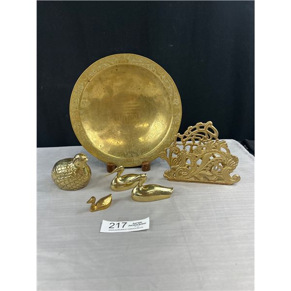 Vintage Brassware - Bowl, Duck Trio, Pheasant, Napkin/Letter Holder