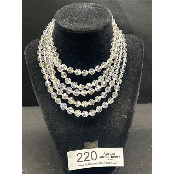 Beautiful 5 Strand Faceted Crystal Necklace w/ Original Clasp