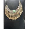 Image 2 : Statement Silvertone Fringe Necklace w/ Turquoise Centre Stone