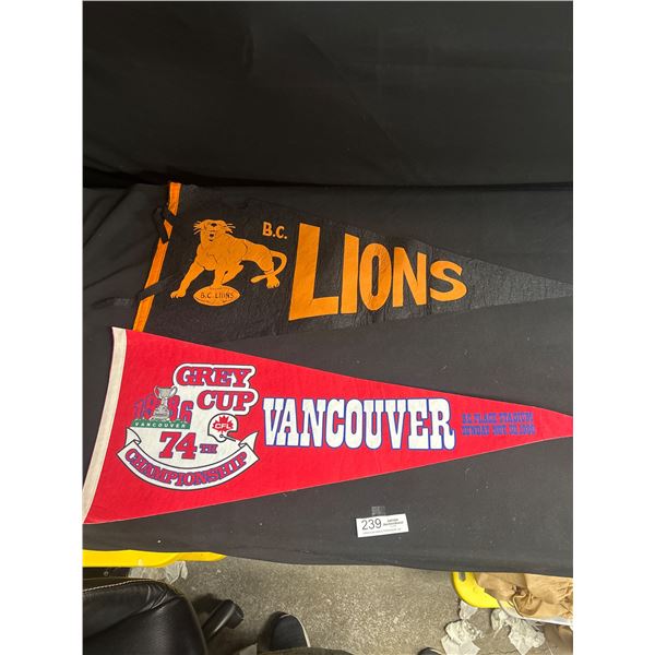 Vintage BC Lions and 1986 Greycup Pennants
