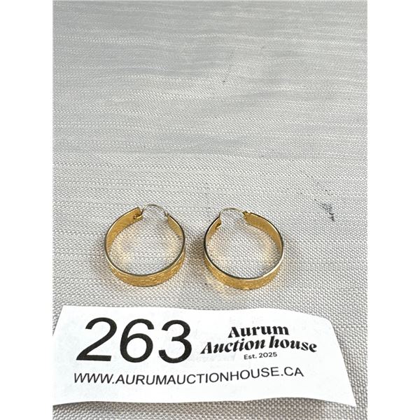 Antique Gold Tone Hoop Earrings Engraved