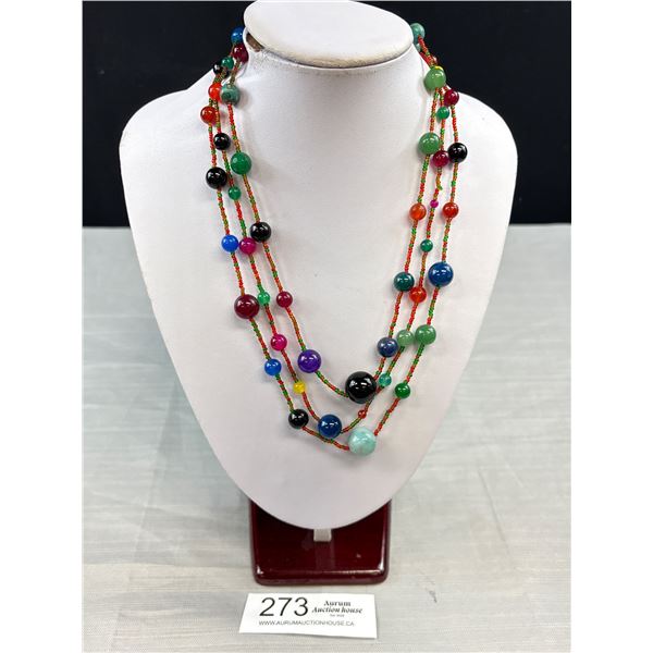 Vintage Genuine Stone Necklace Assorted Amethyst Turquoise Onyx Etc. Very Pretty